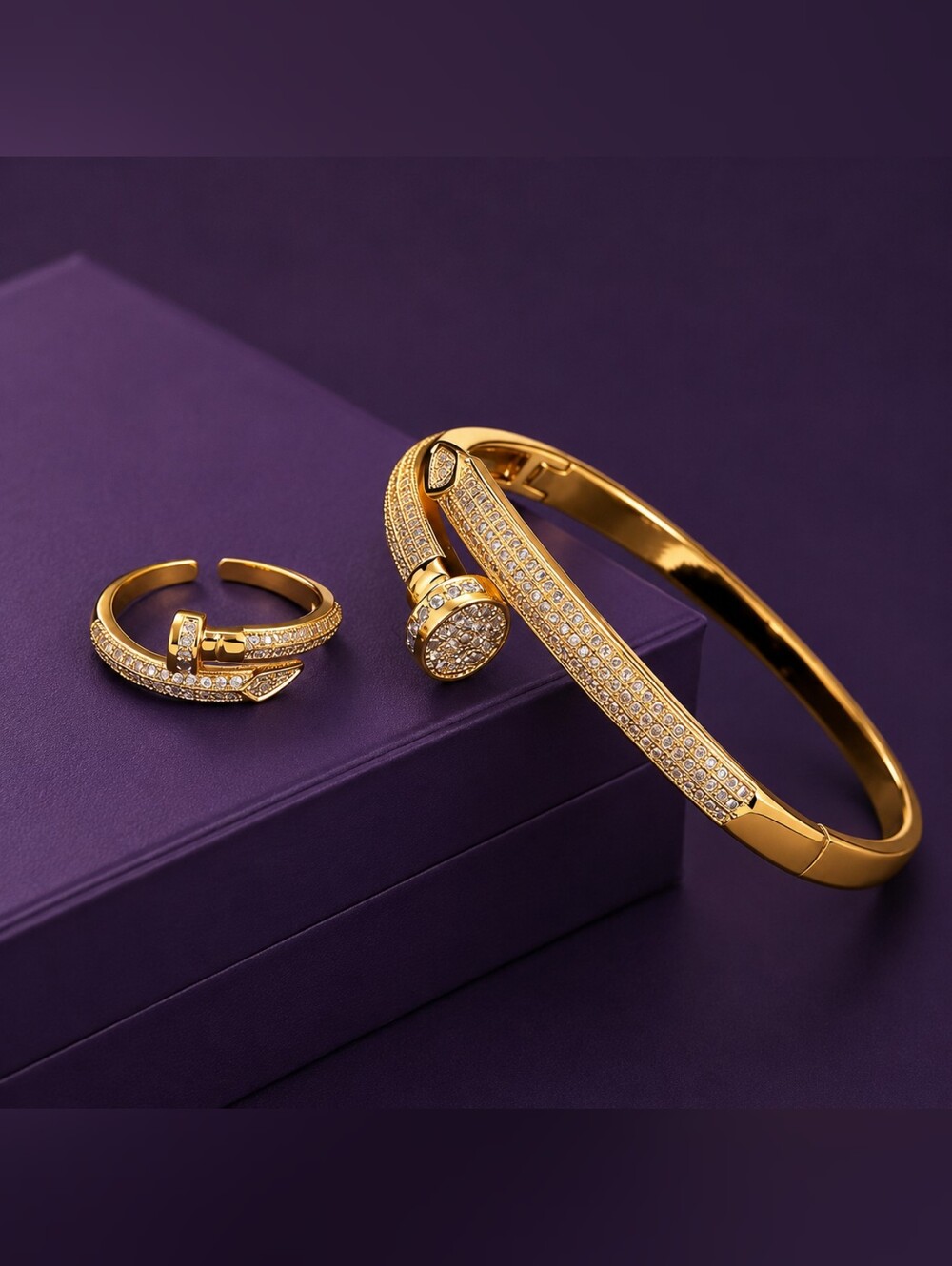 Gold color Crystal Wrap Bracelet and Ring Set